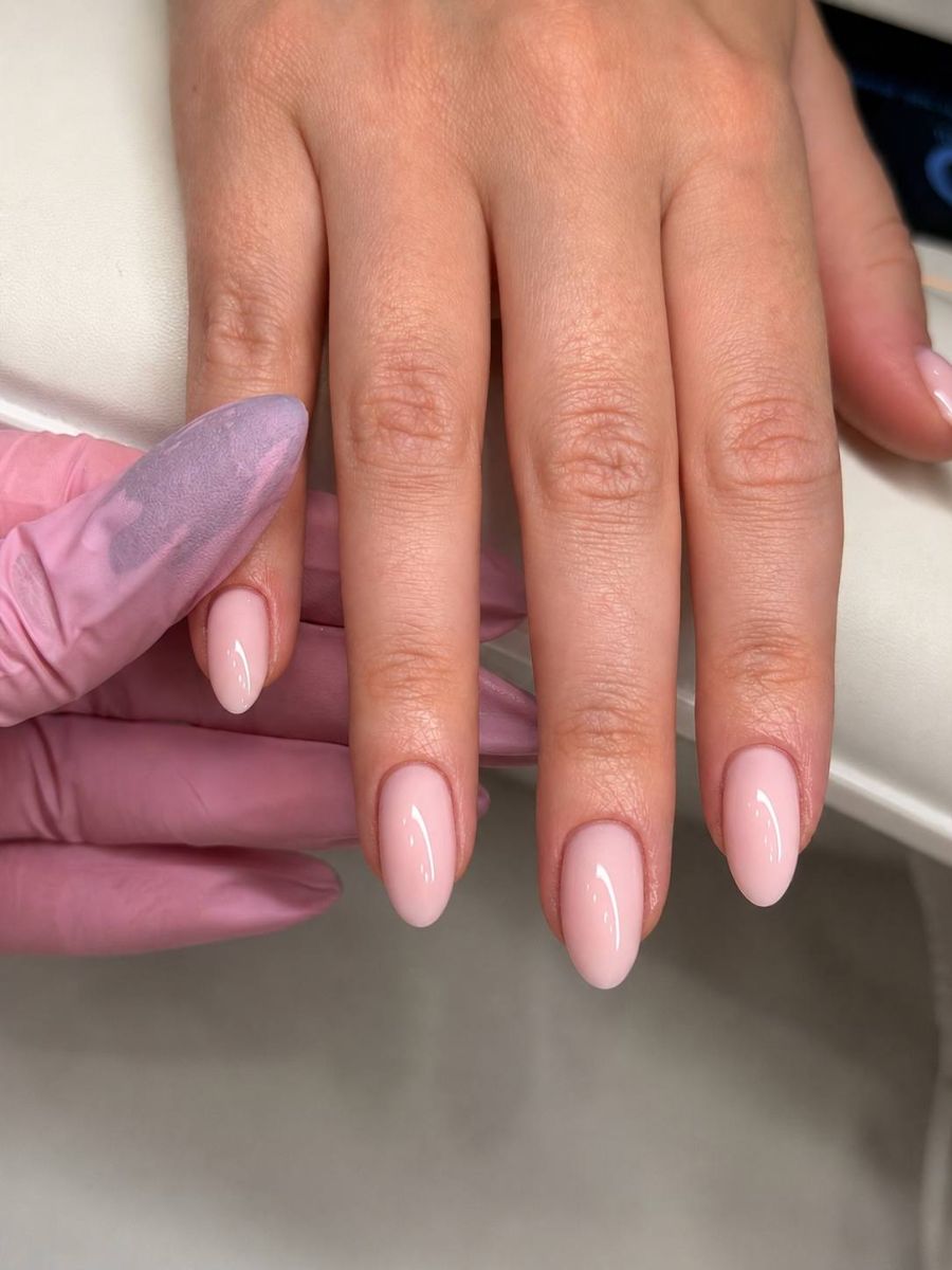 Hand-sculpted almond extensions in a milky blush tone