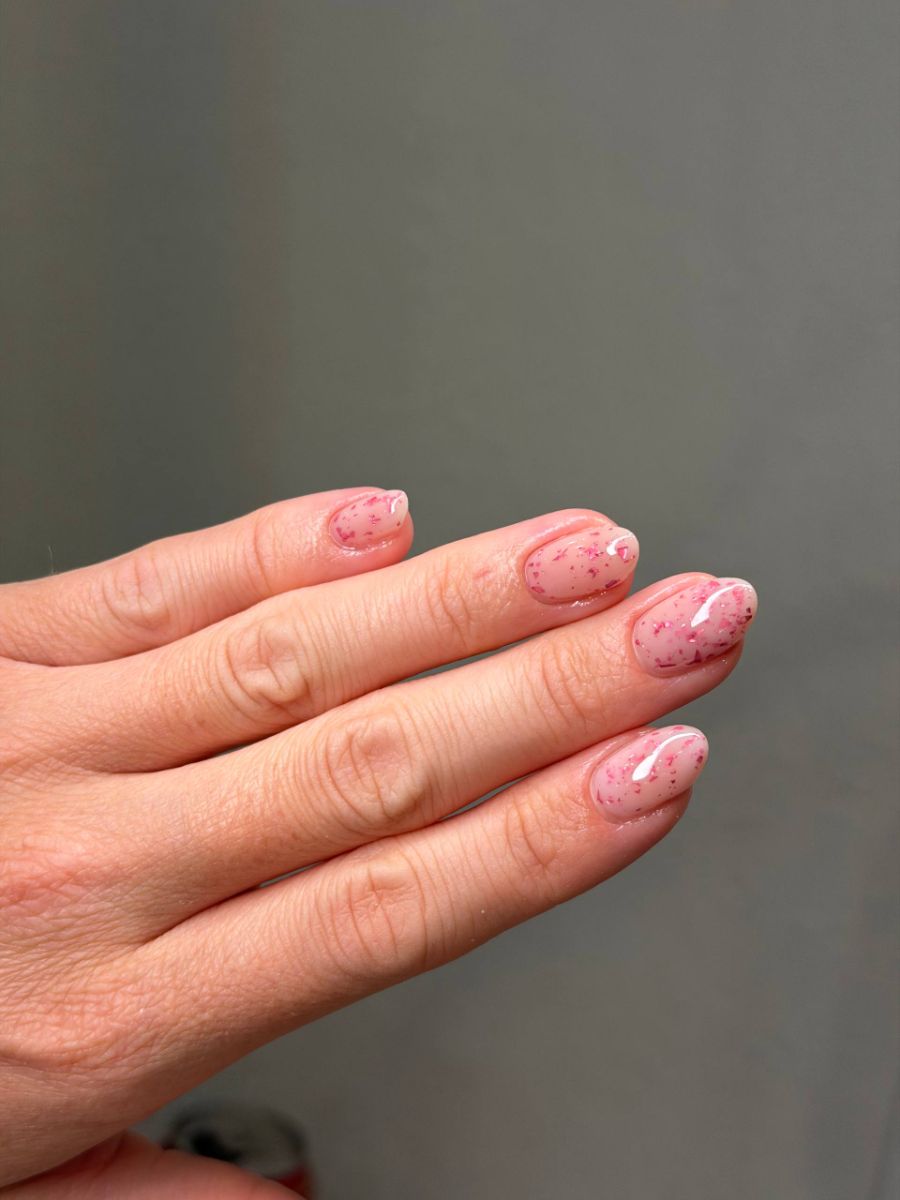 Sheer nude set with hand-placed rose-petal detail